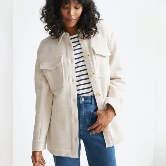 & Other Stories Wool Blend Cream Oversized Coat Jacket Overshirt Shacket Size 8 - Picture 1 of 12